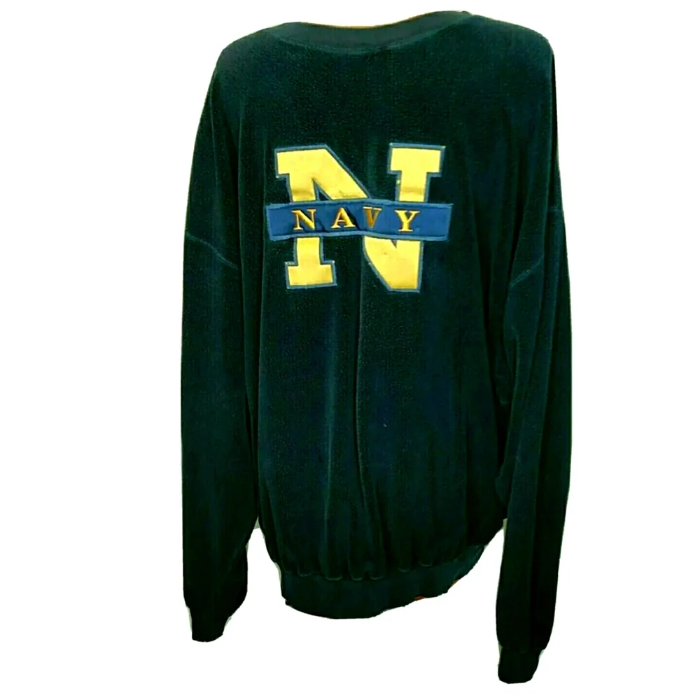 Vintage Oarsman Sweater Navy Velour Fleece Sweatshirt Navy XL Military Football